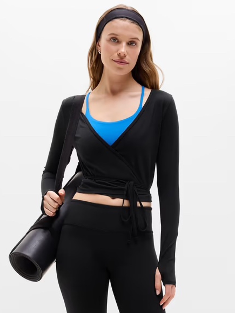 Athleta Transcend Wrap Crop Top in black S NWT